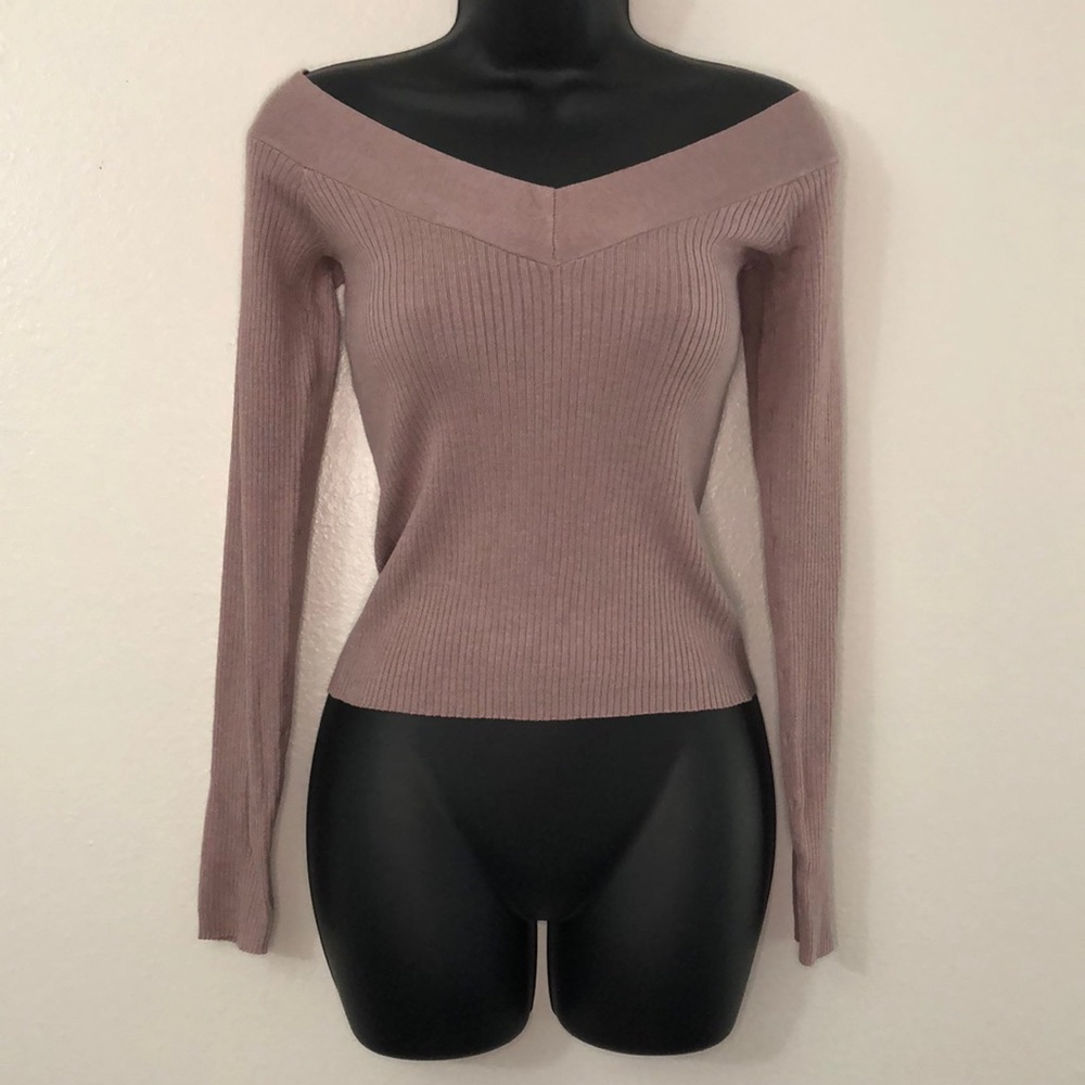 Divided Taupe Off-Shoulder Knit Top